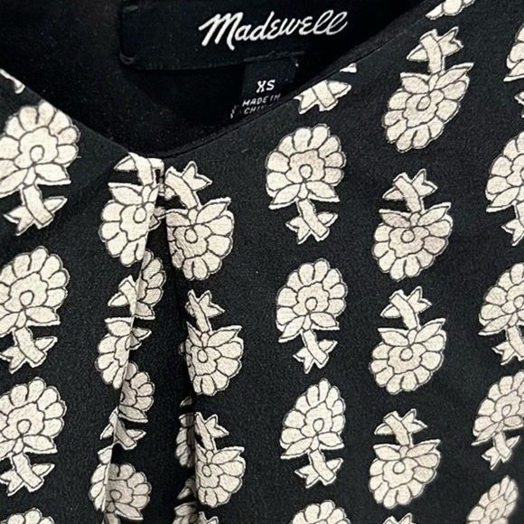 Madewell Silk Trapeze Dress Size XS Bloomstamp Black and White Ditsy Floral - Picture 2 of 8
